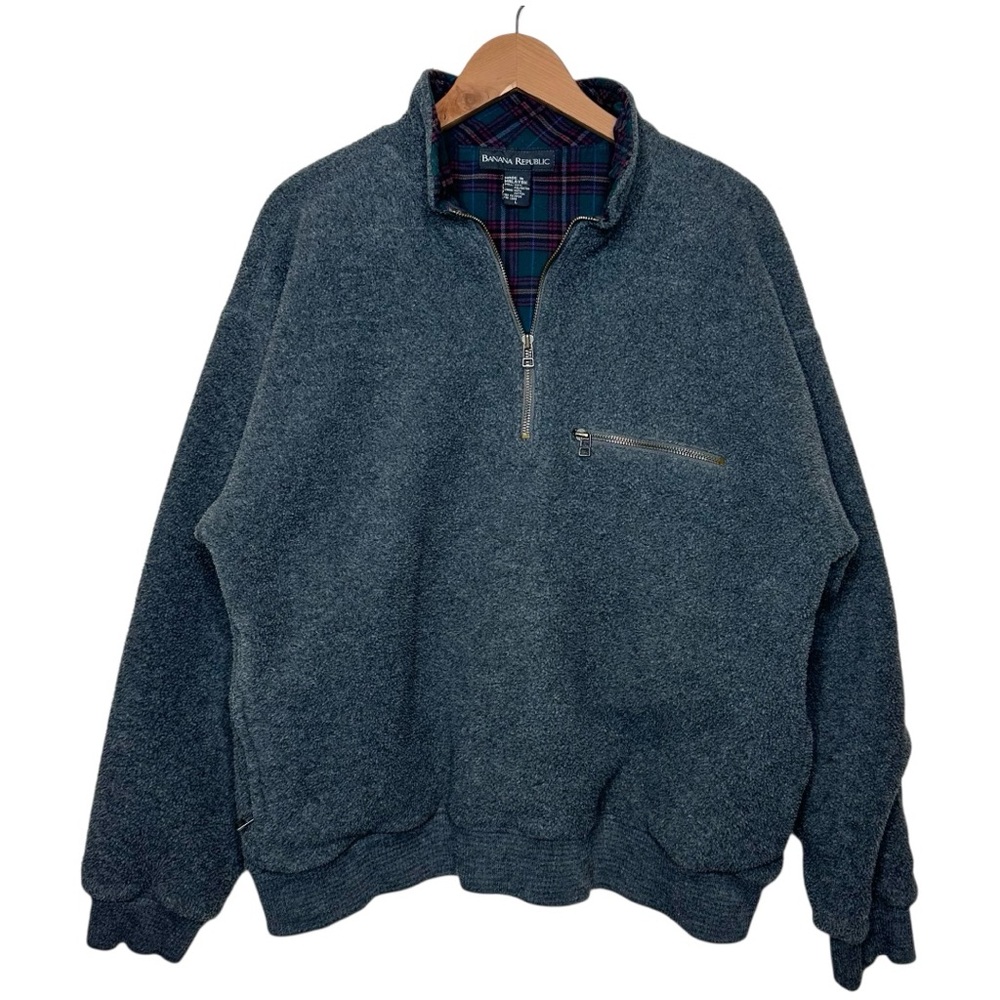 Vintage Banana Republic Quarter Zip Fleece Size Large Flannel Lined Shacket Grey